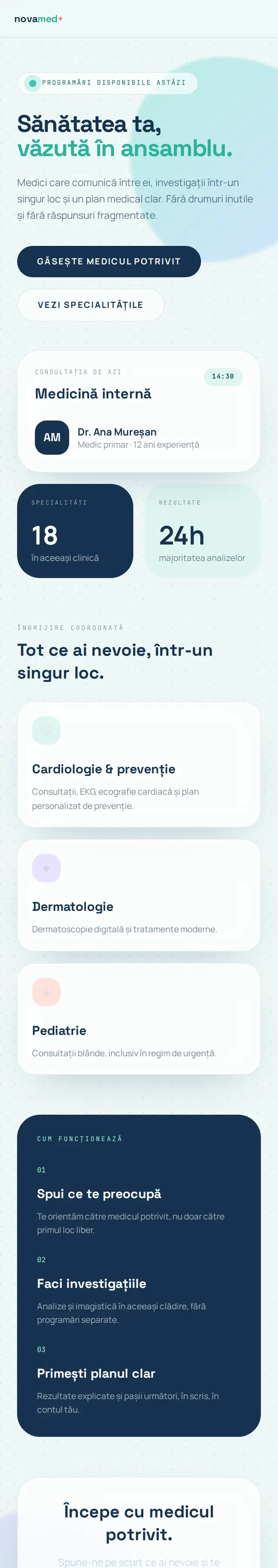 Demo Bioform: site pentru o clinică medicală, pe telefon