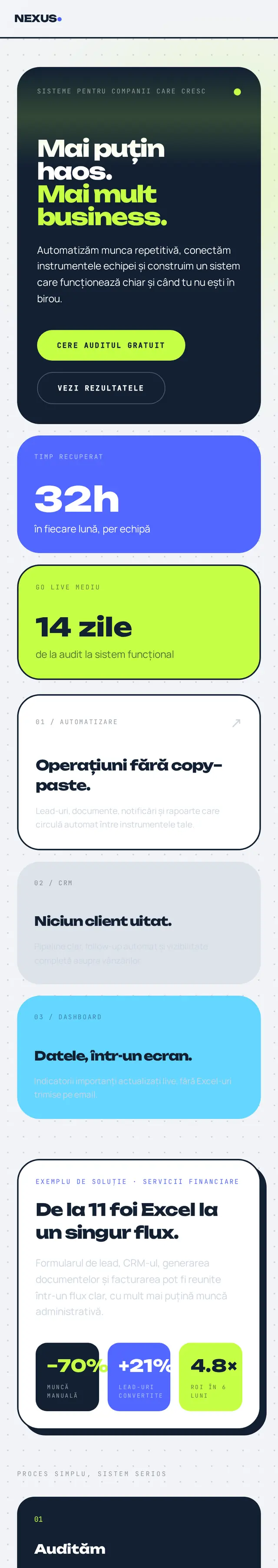Același demo Bento Pulse pe telefon